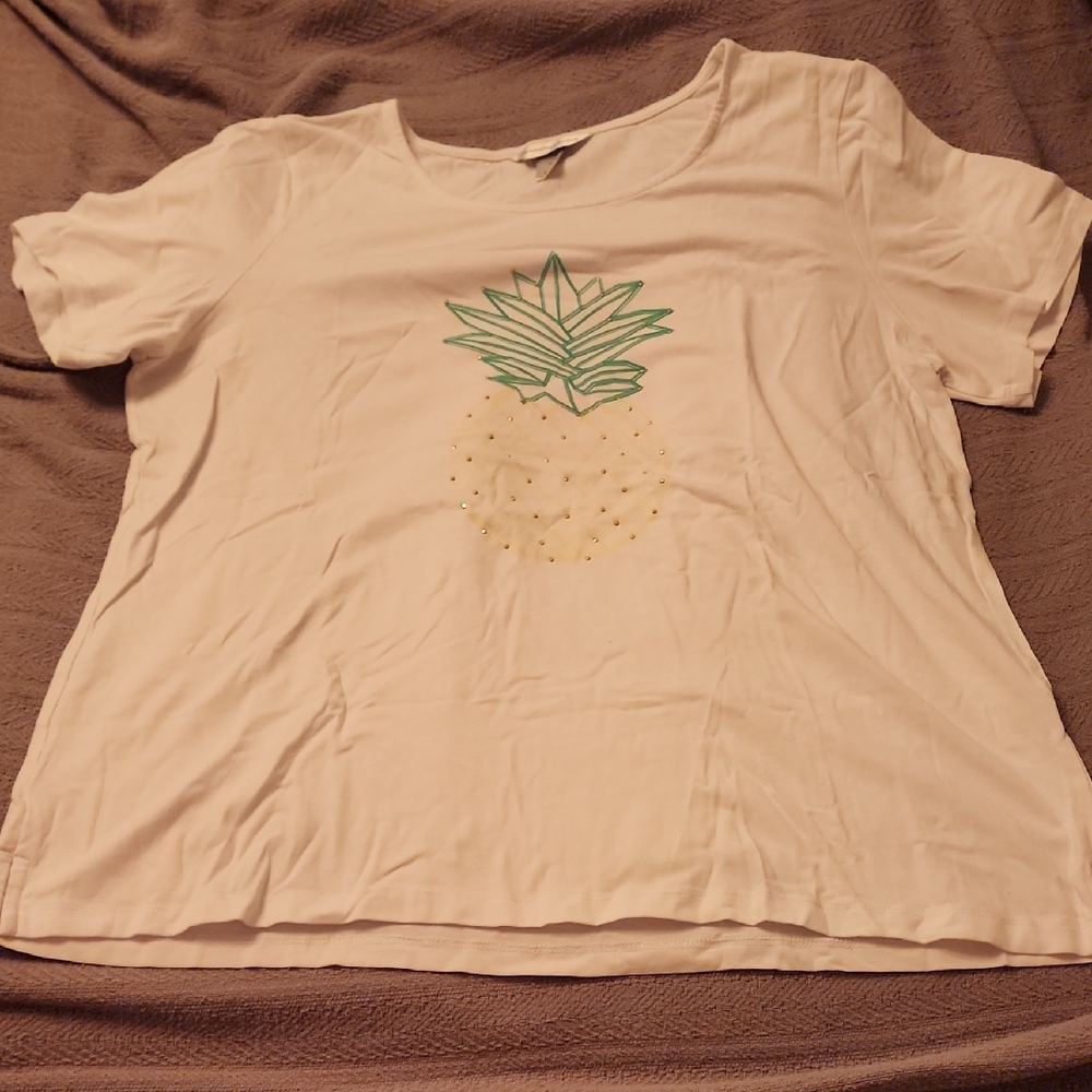 Christopher & Banks White Tee with Pineapple Design